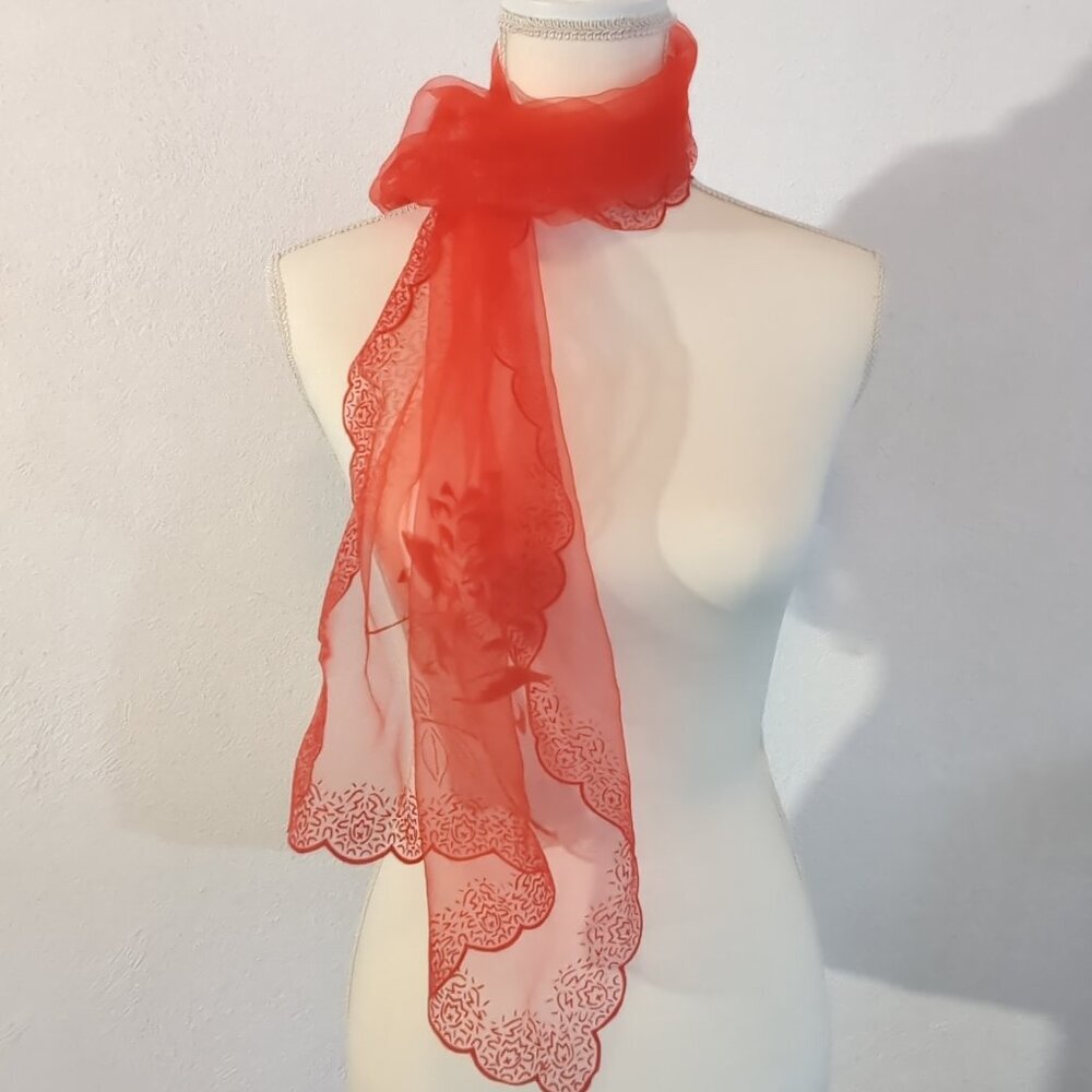 Sheer Red Scarf Long